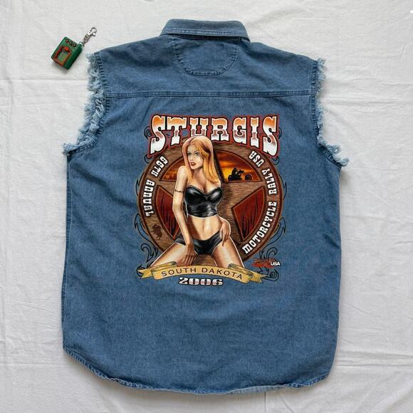 2006 Sturgis Motorcycle Rally Sleeveless Denim Shirt - M - Picture 4 of 6